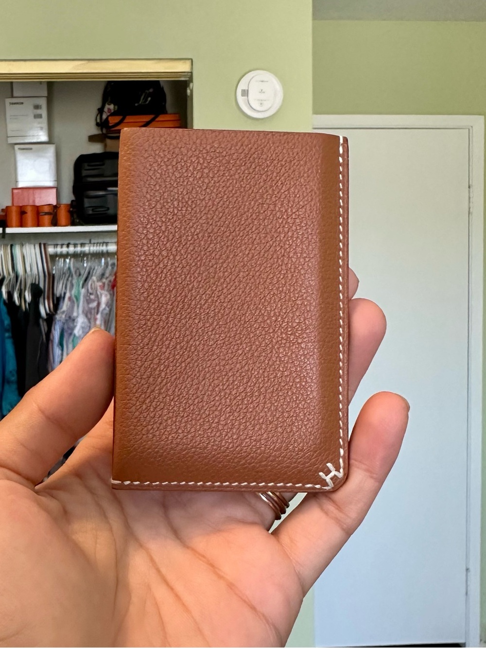 Hermes H Sellier cardholder in Gold with contrast stitching